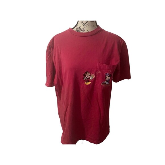 Vintage Disney Store Shirt Men Red Embroidered Mickey Minnie Womens Tee Large - Picture 1 of 16